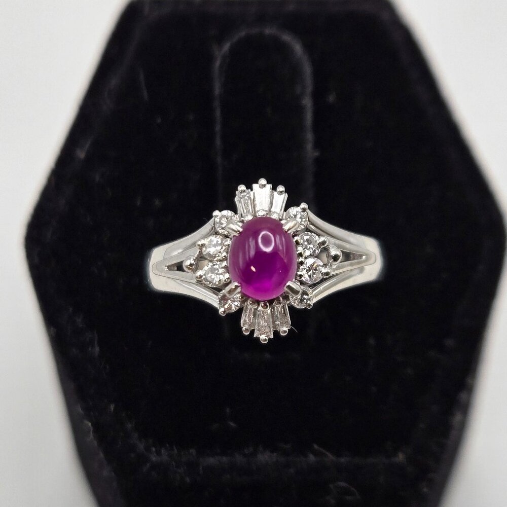 Platinum Red Star Sapphire and Diamond Ring
